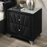 Carissa Art Deco Wingback Upholstered Bed, Bedroom Set & Case Pieces - Nailhead Trim & Glass Tops in Black or Gray – Black & Gray, view 15
