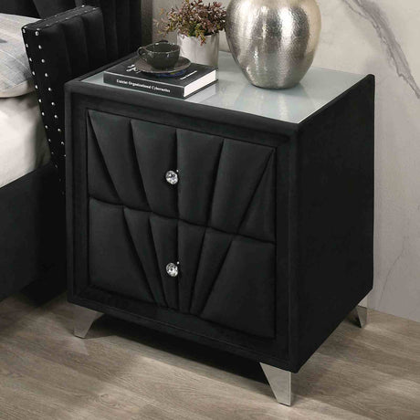 Carissa Art Deco Wingback Upholstered Bed, Bedroom Set & Case Pieces - Nailhead Trim & Glass Tops in Black or Gray – Black & Gray, view 15