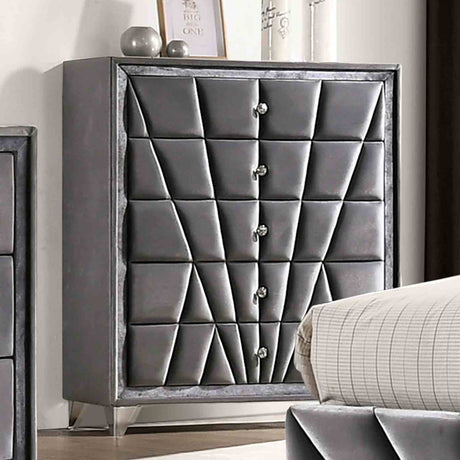Carissa Art Deco Wingback Upholstered Bed, Bedroom Set & Case Pieces - Chest