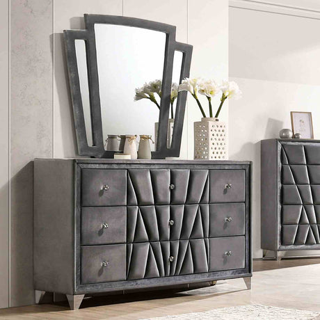 Carissa Art Deco Wingback Upholstered Bed, Bedroom Set & Case Pieces - Dresser
