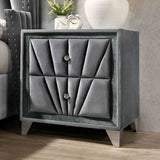 Carissa Art Deco Wingback Upholstered Bed, Bedroom Set & Case Pieces - Nailhead Trim & Glass Tops in Black or Gray – Black & Gray, view 20