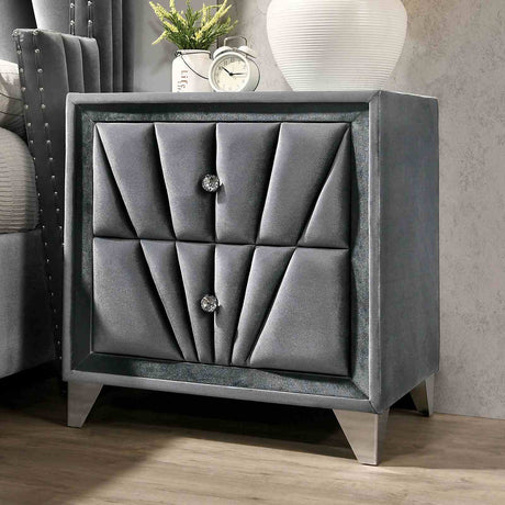 Carissa Art Deco Wingback Upholstered Bed, Bedroom Set & Case Pieces - Nailhead Trim & Glass Tops in Black or Gray – Black & Gray, view 20