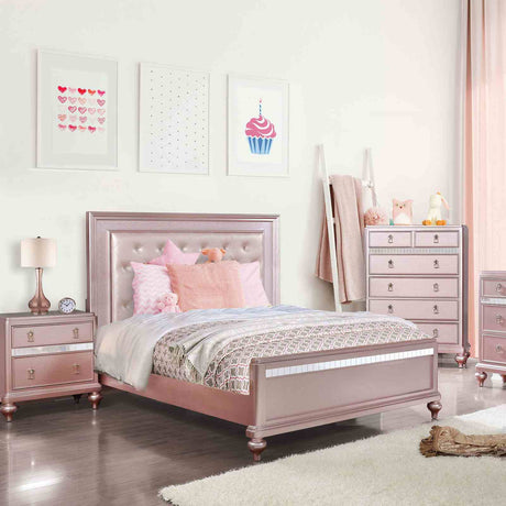 Ariston Glam Rose Gold Upholstered Bed, Youth Bedroom Set & Case Pieces - Twin Bed Only - Design 1