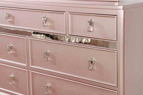 Ariston Glam Rose Gold Upholstered Bed, Youth Bedroom Set & Case Pieces - Crystal Button Tufting & Mirror Trim – Gold & Pink, view 13