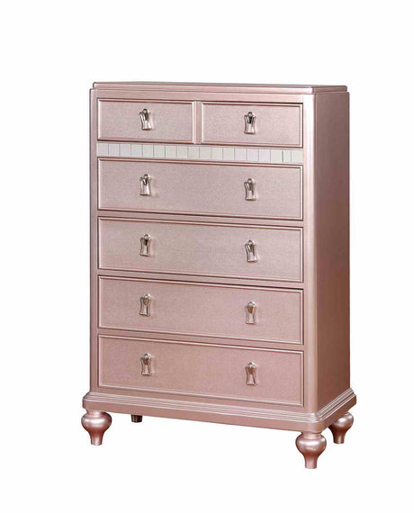 Ariston Glam Rose Gold Upholstered Bed, Youth Bedroom Set & Case Pieces - Chest