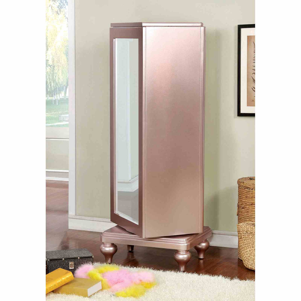 Ariston Glam Rose Gold Upholstered Bed, Youth Bedroom Set & Case Pieces - Crystal Button Tufting & Mirror Trim – Gold & Pink, view 16