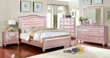 Ariston Glam Rose Gold Upholstered Bed, Youth Bedroom Set & Case Pieces - Crystal Button Tufting & Mirror Trim – Gold & Pink, view 4