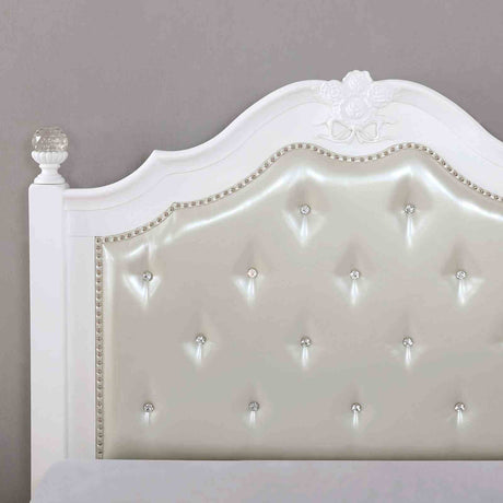 Belva Traditional Upholstered Youth Bed, Bedroom Set & Case Pieces - Tufted Headboard with Nailhead Trim in White – White, view 6
