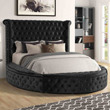 Sansom Glam Wingback Storage Bed & Bedroom Set - Crystal Button Tufting & USB Ports in Black or Gray – Black & Gray, view 2