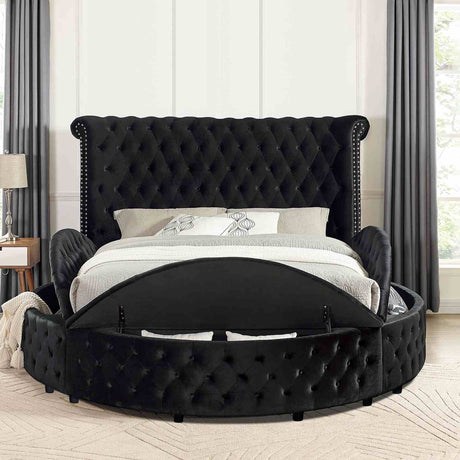 Sansom Glam Wingback Storage Bed & Bedroom Set - Crystal Button Tufting & USB Ports in Black or Gray – Black & Gray, view 3
