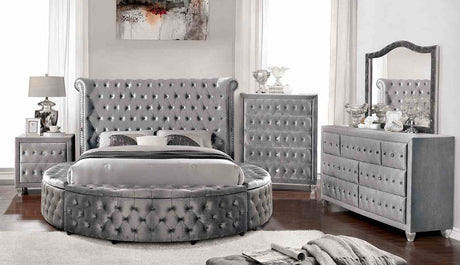 Sansom Glam Wingback Storage Bed & Bedroom Set - Crystal Button Tufting & USB Ports in Black or Gray – Black & Gray, view 12