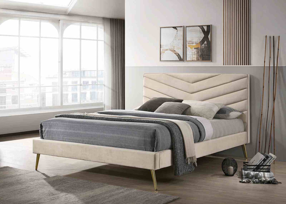 Vivar Mid-Century Chevron Tufted Upholstered Bed - Twin
