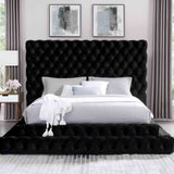 Stefania Glam Upholstered Platform Bed & Bedroom Set - Oversized Deep Button Tufted Headboard in Black or Gray – Black & Gray, view 3