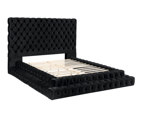 Stefania Glam Upholstered Platform Bed & Bedroom Set - Oversized Deep Button Tufted Headboard in Black or Gray – Black & Gray, view 5