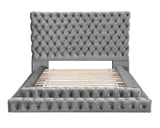 Stefania Glam Upholstered Platform Bed & Bedroom Set - Oversized Deep Button Tufted Headboard in Black or Gray – Black & Gray, view 11