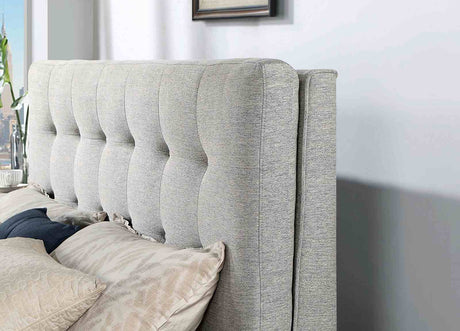 Leomin Mid-Century Modern Upholstered Platform Bed - Biscuit Tufted Headboard & Gray Fabric – Gray, view 2