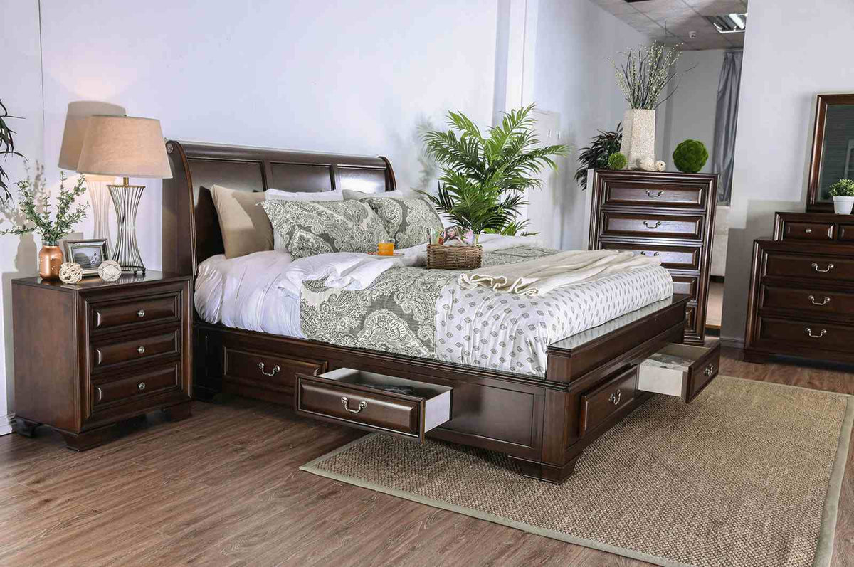 Brandt Transitional Storage Bed & Bedroom Collection - Wood Inlay, USB Nightstand, Dresser, Chest & Media Chest in Brown Cherry or Gray – Brown & Gray, view 14