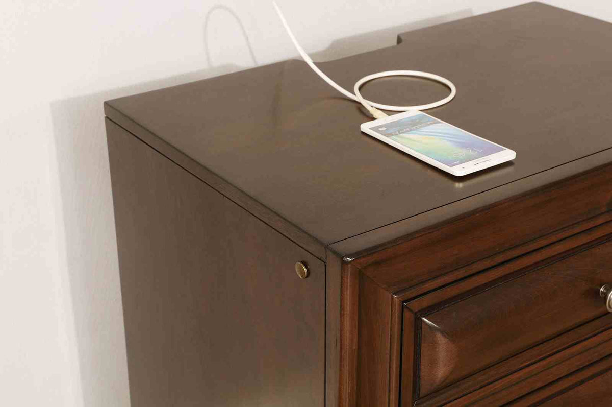Brandt Transitional Storage Bed & Bedroom Collection - Wood Inlay, USB Nightstand, Dresser, Chest & Media Chest in Brown Cherry or Gray – Brown & Gray, view 17