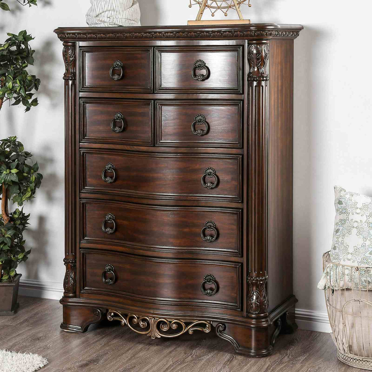 Menodora Traditional Camelback Upholstered Bed, Bedroom Set & Case Pieces - Chest