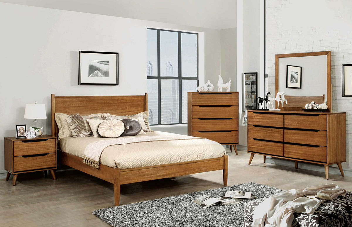 Lennart Mid-Century Modern Bed & Bedroom Collection - Round Tapered Legs & Recessed Handles in Oak, Gray, Black or White – Natural & Brown, view 2
