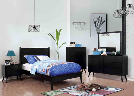 Lennart II Mid-Century Modern Platform Bed, Bedroom Set & Case Pieces - 4pcs- Queen Bed + Dresser + Mirror + Nightstand