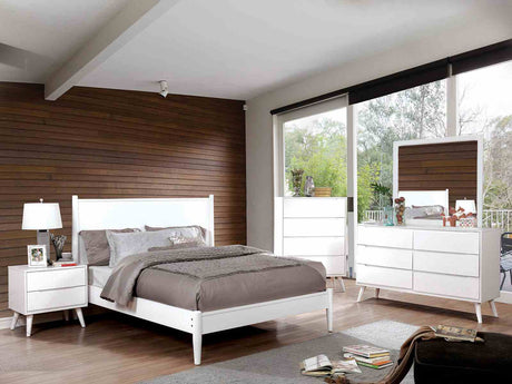 Lennart Mid-Century Modern Bed & Bedroom Collection - 4pcs- Twin Bed + Dresser + Mirror + Nightstand