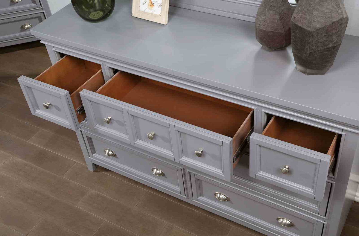Castlile Transitional Storage Bed & Bedroom Collection - Underbed Drawers, Crown Molding & USB Nightstand in Gray – Gray, view 9