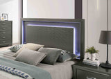 Alison Contemporary LED Platform Bed & Bedroom Collection - Textured Headboard, Bracket Feet & Acrylic Hardware in Metallic Gray – Gray, view 6