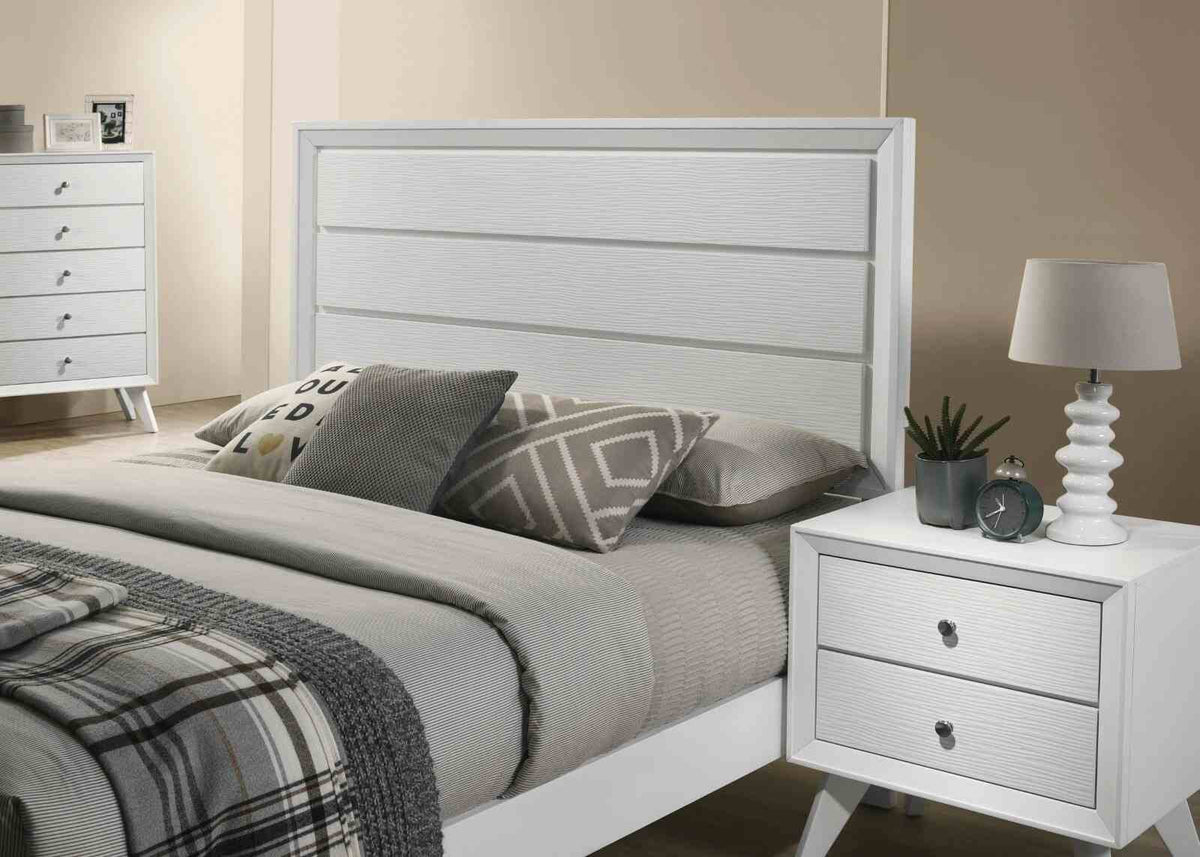 Dortmund Contemporary Bed, Bedroom Set & Case Pieces - Wave Texture & Mitered Corners in White – White, view 8
