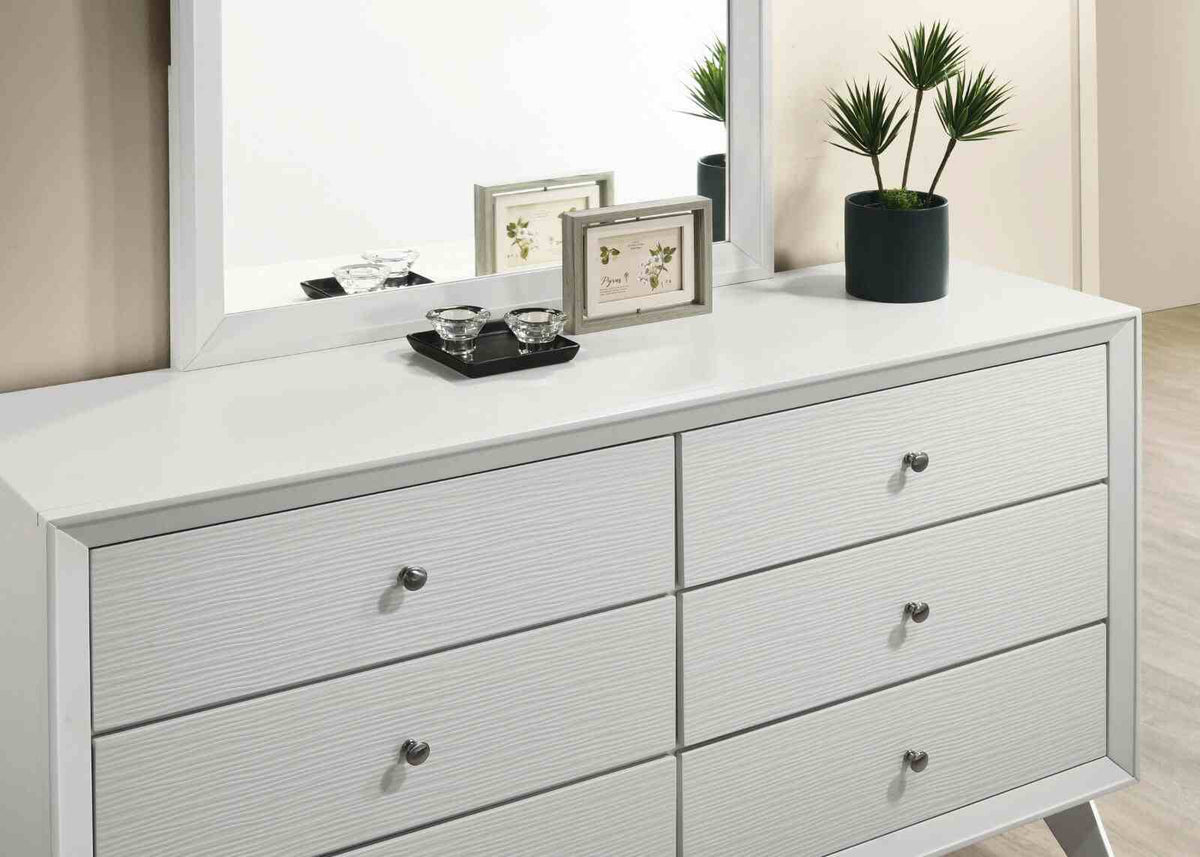 Dortmund Contemporary Bed, Bedroom Set & Case Pieces - Wave Texture & Mitered Corners in White – White, view 10