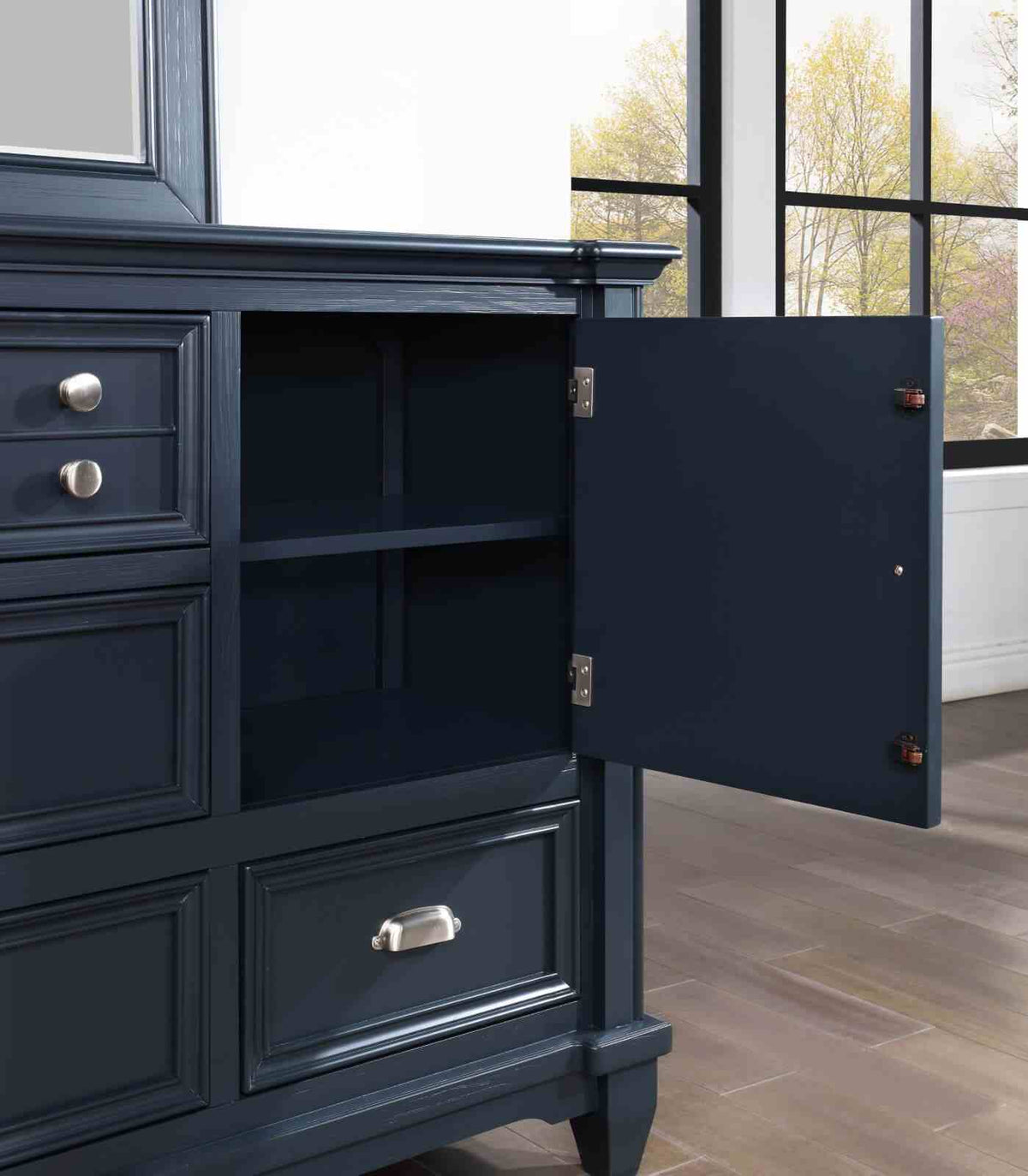 Manzanillo Transitional Storage Bed & Bedroom Collection - Footboard Drawers, Dresser, Chest, Nightstand & Armoire in Slate Blue – Blue, view 13