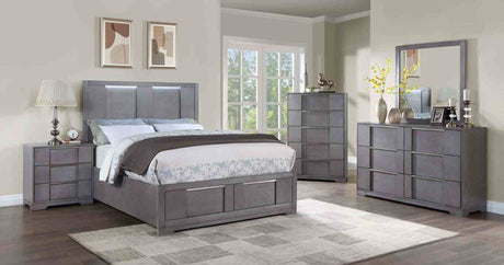 Regulus Contemporary Nightstand with Dovetail Drawers & Nickel Finger Pulls - Gray – Gray, view 2