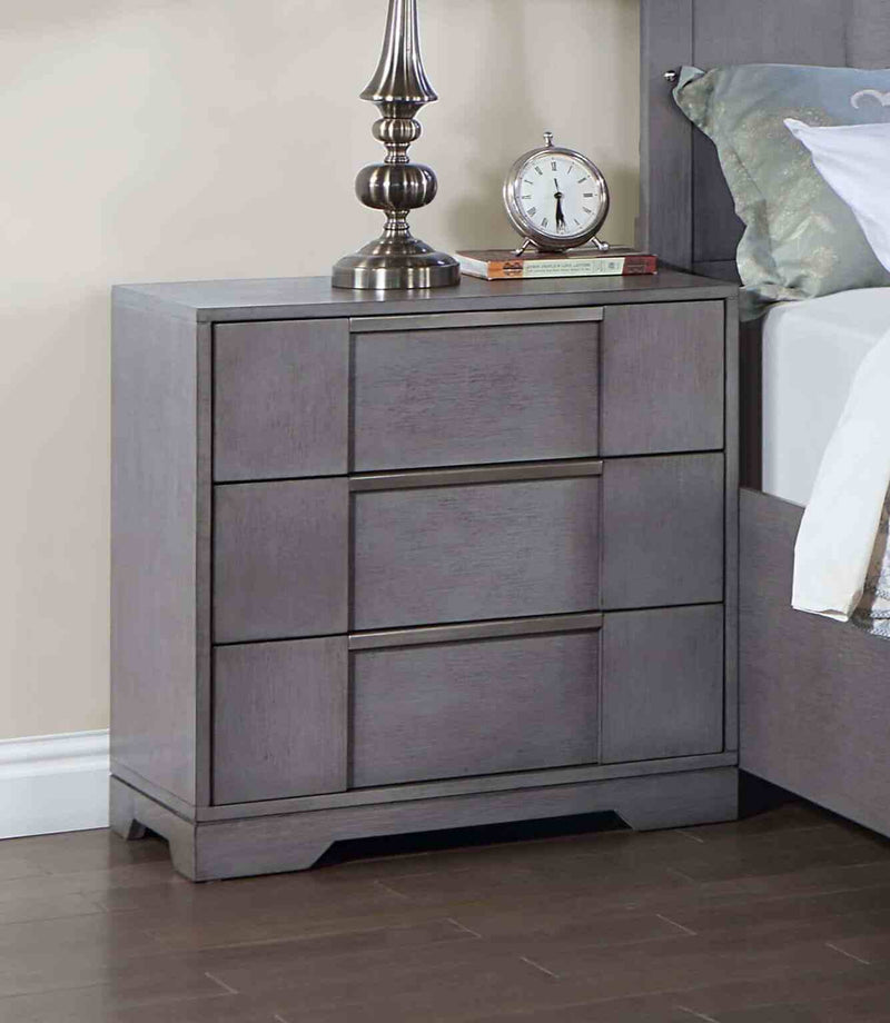 Regulus Contemporary Nightstand with Dovetail Drawers & Nickel Finger Pulls - Gray