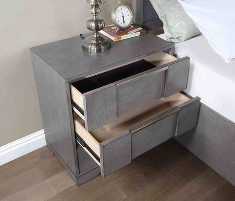 Regulus Contemporary Nightstand with Dovetail Drawers & Nickel Finger Pulls - Gray – Gray, view 3