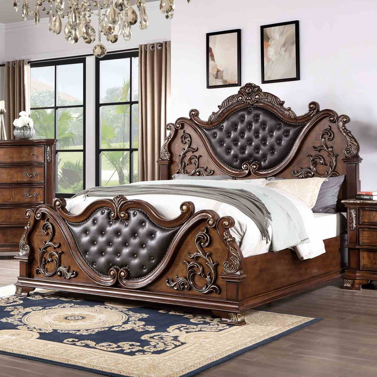 Esparanza Traditional Button-Tufted Bed & Bedroom Collection - Queen Bed Only