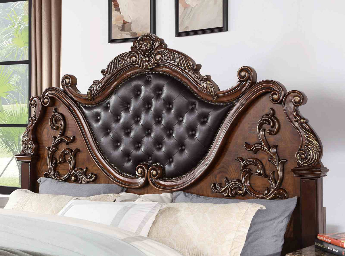 Esparanza Traditional Button-Tufted Bed & Bedroom Collection - Marble-Top Dresser, Nightstand, Chest & Mirror in Brown Cherry or Pearl White – Brown & White, view 13