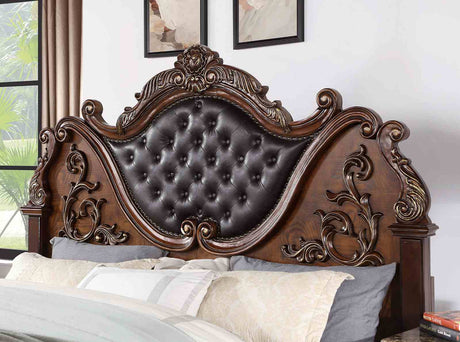 Esparanza Traditional Button-Tufted Bed & Bedroom Collection - Marble-Top Dresser, Nightstand, Chest & Mirror in Brown Cherry or Pearl White – Brown & White, view 13