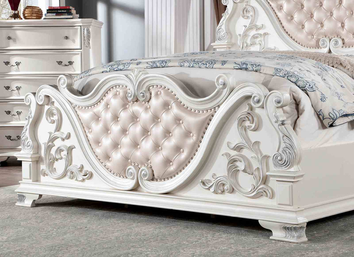 Esparanza Traditional Button-Tufted Bed & Bedroom Collection - Marble-Top Dresser, Nightstand, Chest & Mirror in Brown Cherry or Pearl White – Brown & White, view 16