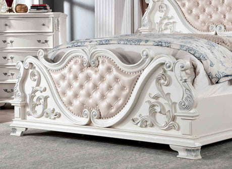 Esparanza Traditional Button-Tufted Bed & Bedroom Collection - Marble-Top Dresser, Nightstand, Chest & Mirror in Brown Cherry or Pearl White – Brown & White, view 16