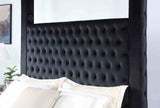 Etherea Upholstered Poster Bed with Bluetooth Speakers & USB Ports - Tufted Flannelette in Black or Gray – Black & Gray, view 3