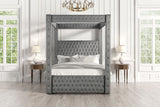 Etherea Upholstered Poster Bed with Bluetooth Speakers & USB Ports - Tufted Flannelette in Black or Gray – Black & Gray, view 9