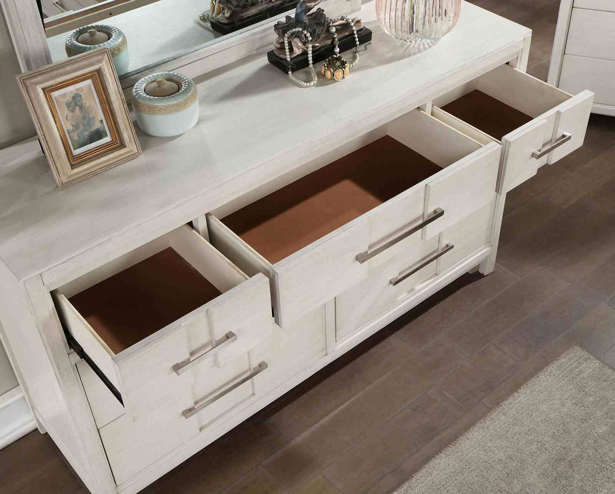 Berenice Transitional Dresser, Mirror & Chest - Dovetail Drawers in White – White, view 5