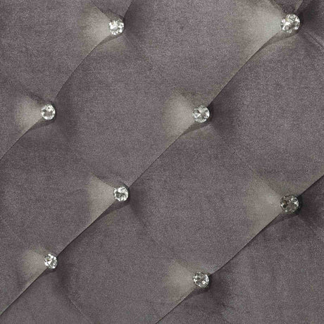 Belleterre Glam Tufted Bed, Bedroom Set & Case Pieces - Mirror Panels, Crystal Accents & USB Charging in Silver – Silver & Gray, view 8