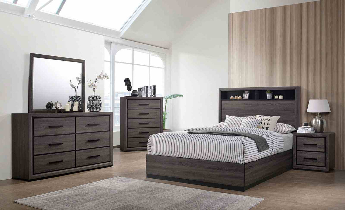 Conwy Contemporary Bookcase Headboard Bed, Bedroom Set & Case Pieces - Two-Tone Gray with Black Trim – Gray & Black, view 2