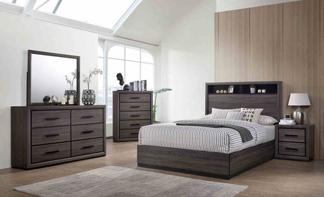 Conwy Contemporary Bookcase Headboard Bed, Bedroom Set & Case Pieces - Two-Tone Gray with Black Trim – Gray & Black, view 2
