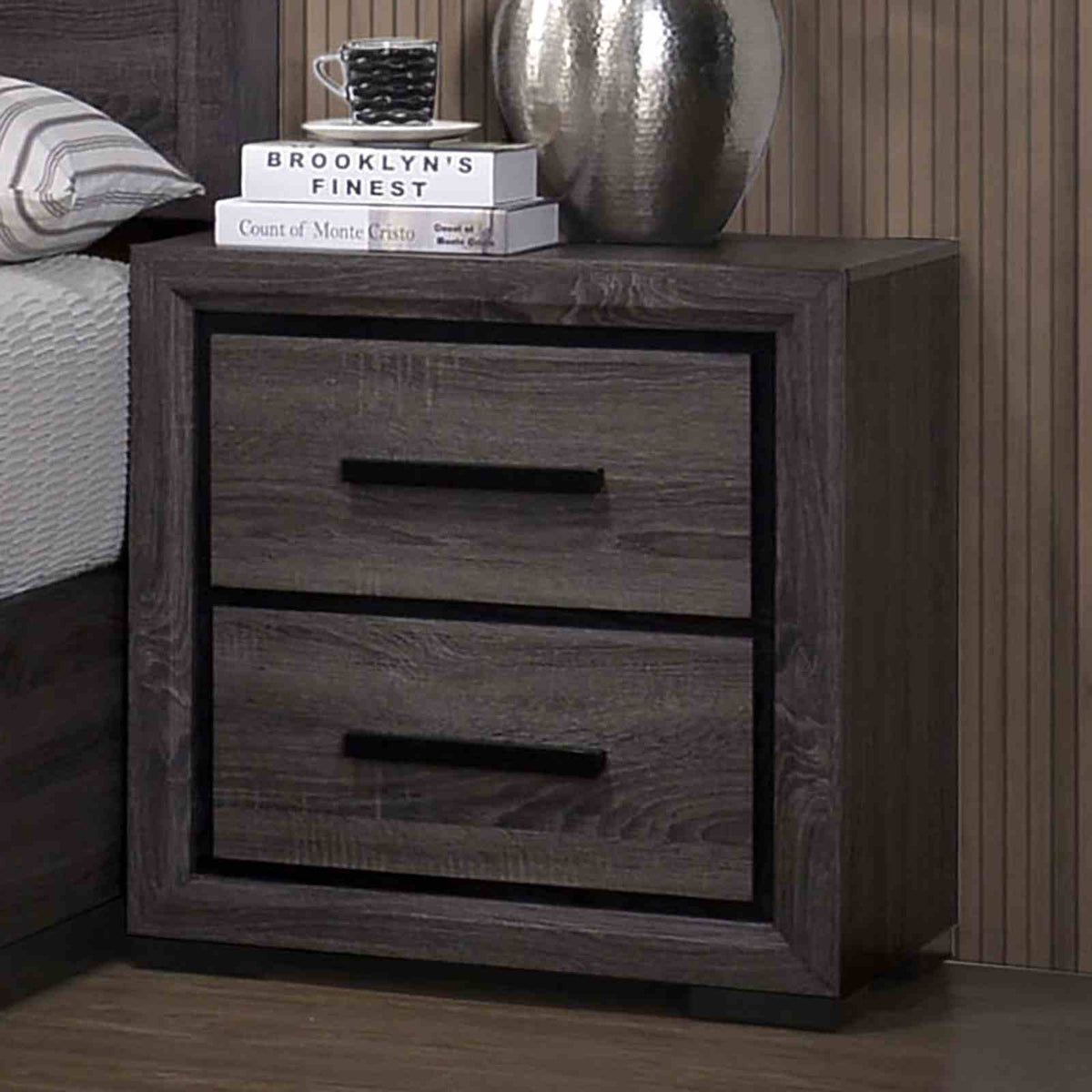 Conwy Contemporary Bookcase Headboard Bed, Bedroom Set & Case Pieces - Nightstand