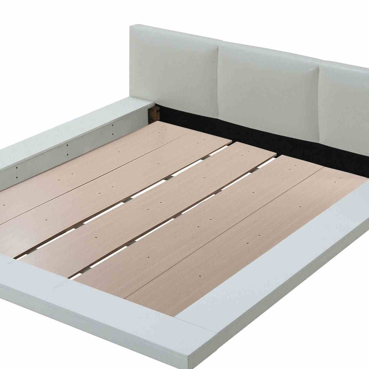 Christie Low Profile Leatherette Platform Bed & Bedroom Collection - Dresser, Mirror, Chest & USB Nightstand in High Gloss White – White, view 7