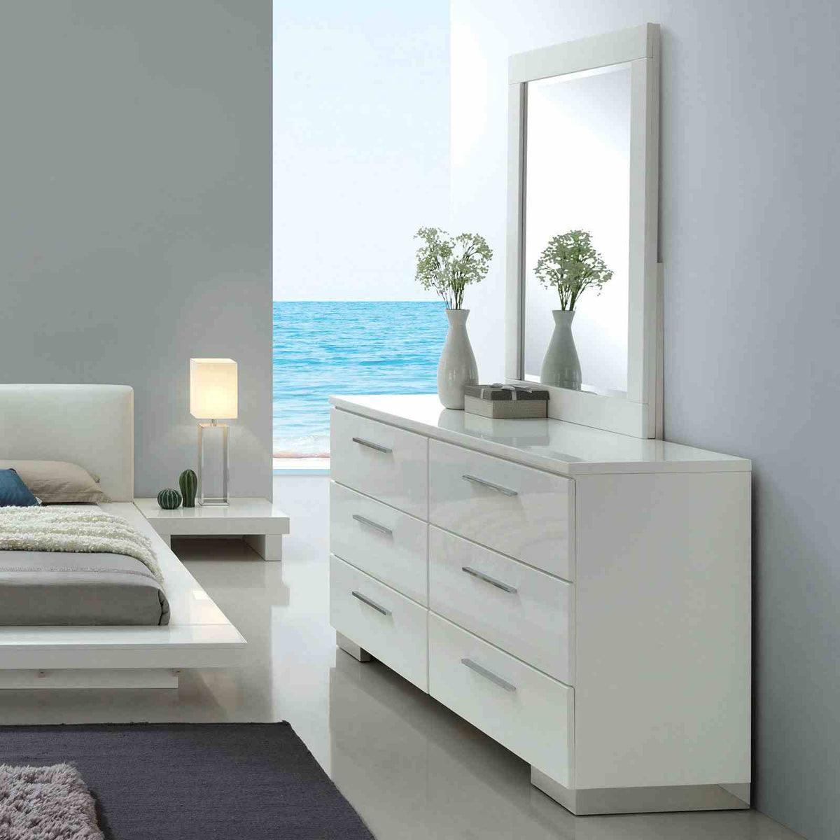 Christie Low Profile Leatherette Platform Bed & Bedroom Collection - Dresser