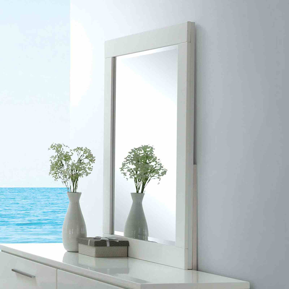 Christie Low Profile Leatherette Platform Bed & Bedroom Collection - Mirror