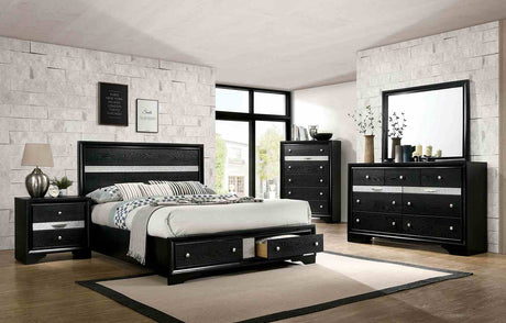 Chrissy Contemporary Storage Bed, Bedroom Set & Case Pieces - 4pcs- Queen Bed + Dresser + Mirror + Nightstand